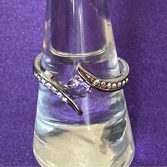 Elegant Amethyst & Zircon Silver Plated Statement Ring – Size 8 - Picture 13 of 14